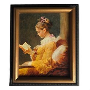 VINTAGE FRAGONARD PRINT - Art Painting Young Girl Reading 1770
